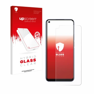Vorderseite einer Produktverpackung mit dem Markenlogo upscreen. Daneben ist das Gerät realme Q2 mit dem zugehörigen Displaysc