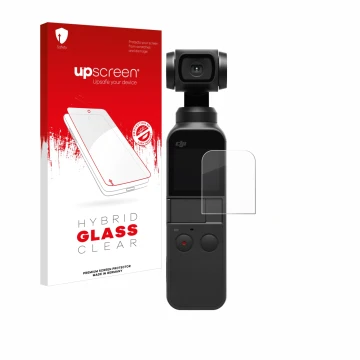 Vorderseite einer Produktverpackung mit dem Markenlogo upscreen. Daneben ist das Gerät DJI Osmo Pocket 2 mit dem zugehörigen D