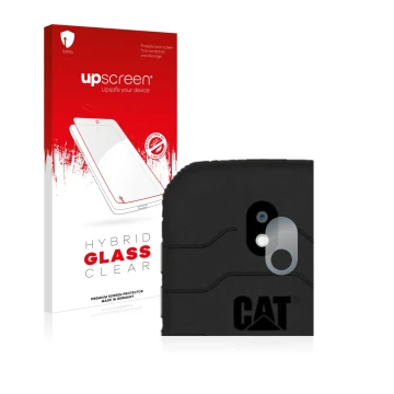 Vorderseite einer Produktverpackung mit dem Markenlogo upscreen. Daneben ist das Gerät Caterpillar Cat S42 (NUR Kameraschutz) 