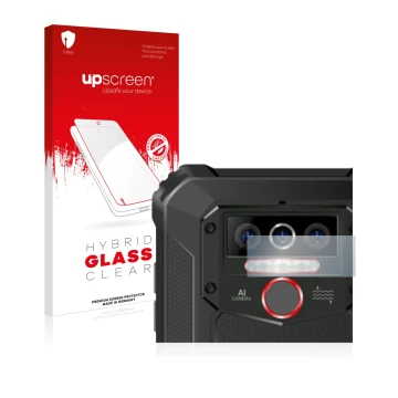 Vorderseite einer Produktverpackung mit dem Markenlogo upscreen. Daneben ist das Gerät Oukitel WP5 Pro (NUR Kameraschutz) mit 