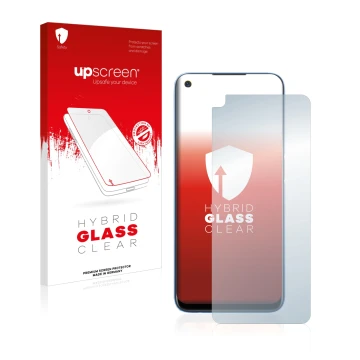 Vorderseite einer Produktverpackung mit dem Markenlogo upscreen. Daneben ist das Gerät realme 7 5G mit dem zugehörigen Display