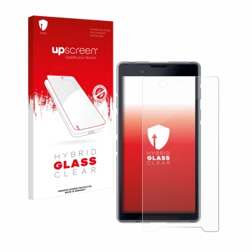 Vorderseite einer Produktverpackung mit dem Markenlogo upscreen. Daneben ist das Gerät Bittium Tough Mobile 2 mit dem zugehöri