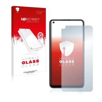Vorderseite einer Produktverpackung mit dem Markenlogo upscreen. Daneben ist das Gerät Xiaomi Redmi Note 9T 5G mit dem zugehör