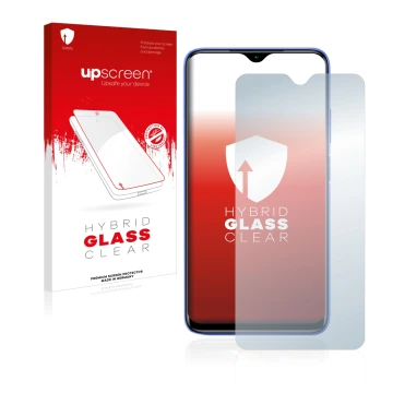 Vorderseite einer Produktverpackung mit dem Markenlogo upscreen. Daneben ist das Gerät Xiaomi Redmi 9T mit dem zugehörigen Dis