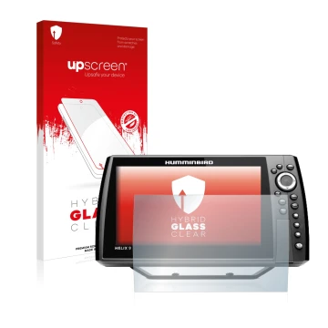 Vorderseite einer Produktverpackung mit dem Markenlogo upscreen. Daneben ist das Gerät Humminbird Helix 9 CHIRP MSI+ GPS G4N m