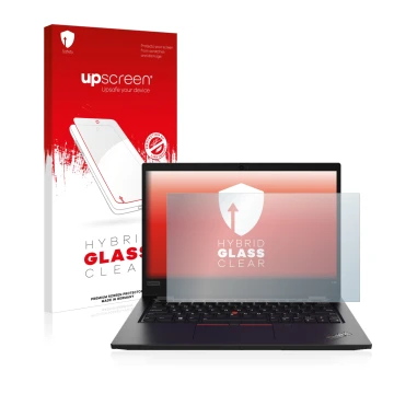 Vorderseite einer Produktverpackung mit dem Markenlogo upscreen. Daneben ist das Gerät Lenovo ThinkPad L13 Gen 2 mit dem zugeh
