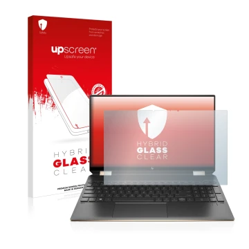 Vorderseite einer Produktverpackung mit dem Markenlogo upscreen. Daneben ist das Gerät HP Spectre x360 (15-eb) (359.9 mm x 226