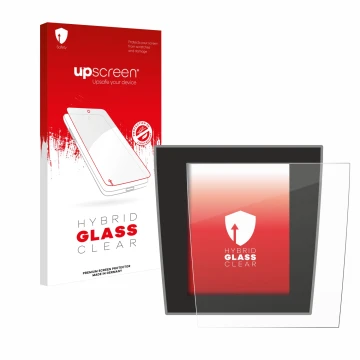 Vorderseite einer Produktverpackung mit dem Markenlogo upscreen. Daneben ist das Gerät Porsche Taycan 2021 Infotainment System