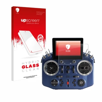 Vorderseite einer Produktverpackung mit dem Markenlogo upscreen. Daneben ist das Gerät FrSky Horus X20 mit dem zugehörigen Dis