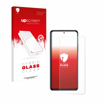 Vorderseite einer Produktverpackung mit dem Markenlogo upscreen. Daneben ist das Gerät Xiaomi Poco F3 mit dem zugehörigen Disp