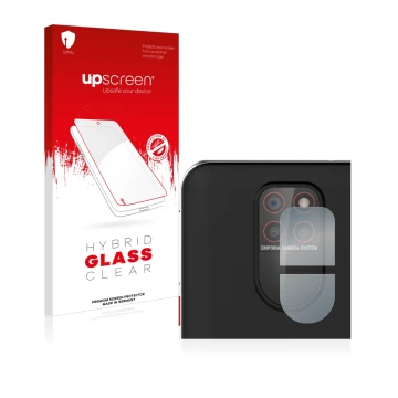 Vorderseite einer Produktverpackung mit dem Markenlogo upscreen. Daneben ist das Gerät Emporia Smart 5 (NUR Kameraschutz) mit 