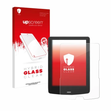 Vorderseite einer Produktverpackung mit dem Markenlogo upscreen. Daneben ist das Gerät inkBOOK Calypso Plus mit dem zugehörige