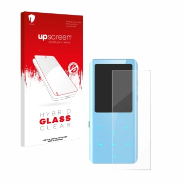 Vorderseite einer Produktverpackung mit dem Markenlogo upscreen. Daneben ist das Gerät AGPtek A19X mit dem zugehörigen Display