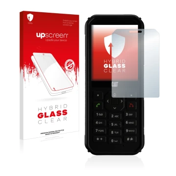 Vorderseite einer Produktverpackung mit dem Markenlogo upscreen. Daneben ist das Gerät Caterpillar Cat B40 mit dem zugehörigen