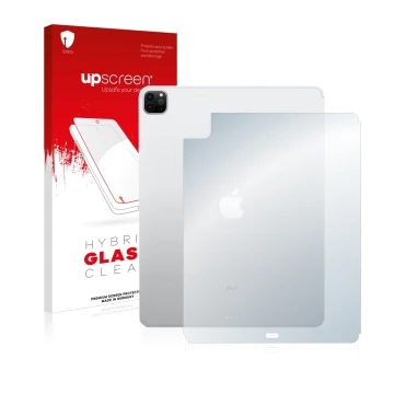 Vorderseite einer Produktverpackung mit dem Markenlogo upscreen. Daneben ist das Gerät Apple iPad 12.9