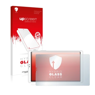 Vorderseite einer Produktverpackung mit dem Markenlogo upscreen. Daneben ist das Gerät Samsung Galaxy Tab A7 Lite LTE 2021 (im