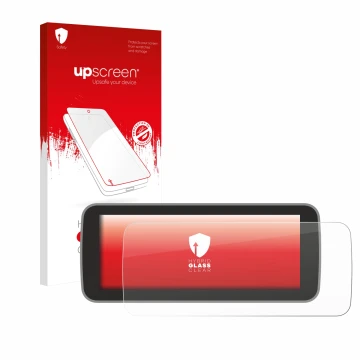 Vorderseite einer Produktverpackung mit dem Markenlogo upscreen. Daneben ist das Gerät Fiat 500 E Uconnect 5 10