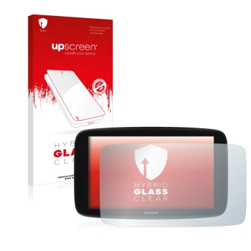Vorderseite einer Produktverpackung mit dem Markenlogo upscreen. Daneben ist das Gerät TomTom Go Expert 6