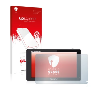 Vorderseite einer Produktverpackung mit dem Markenlogo upscreen. Daneben ist das Gerät Feelworld LUT6 6