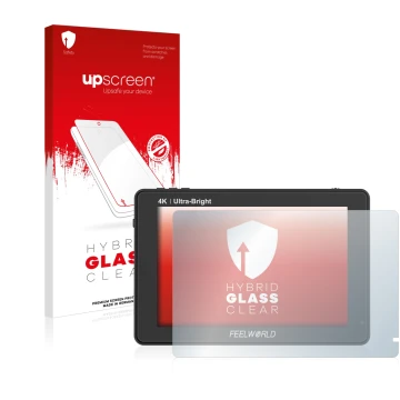 Vorderseite einer Produktverpackung mit dem Markenlogo upscreen. Daneben ist das Gerät Feelworld LUT7 7