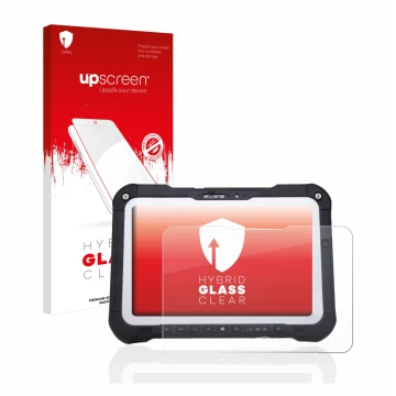 Vorderseite einer Produktverpackung mit dem Markenlogo upscreen. Daneben ist das Gerät Panasonic Toughbook FZ-G2 mit dem zugeh