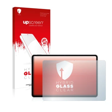 Vorderseite einer Produktverpackung mit dem Markenlogo upscreen. Daneben ist das Gerät Huawei MatePad Pro 12.6 WiFi (2021) mit