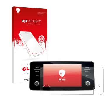 Vorderseite einer Produktverpackung mit dem Markenlogo upscreen. Daneben ist das Gerät Skoda Bolero 2020 Infotainment System 8