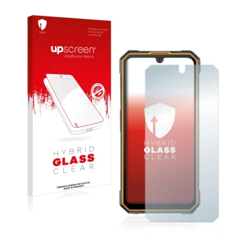 Vorderseite einer Produktverpackung mit dem Markenlogo upscreen. Daneben ist das Gerät Cubot King Kong 5 mit dem zugehörigen D