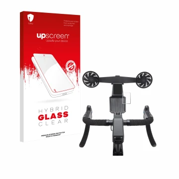 Vorderseite einer Produktverpackung mit dem Markenlogo upscreen. Daneben ist das Gerät Tacx Neo Bike Smart mit dem zugehörigen