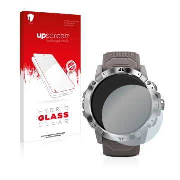 Vorderseite einer Produktverpackung mit dem Markenlogo upscreen. Daneben ist das Gerät Coros Vertix 2 mit dem zugehörigen Disp