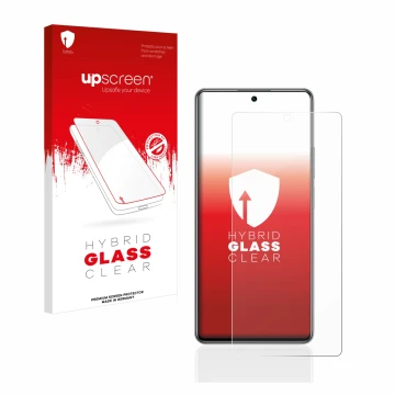 Vorderseite einer Produktverpackung mit dem Markenlogo upscreen. Daneben ist das Gerät Xiaomi 11T mit dem zugehörigen Displays