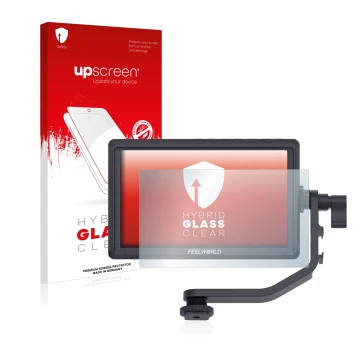 Vorderseite einer Produktverpackung mit dem Markenlogo upscreen. Daneben ist das Gerät Feelworld FW568 5.5