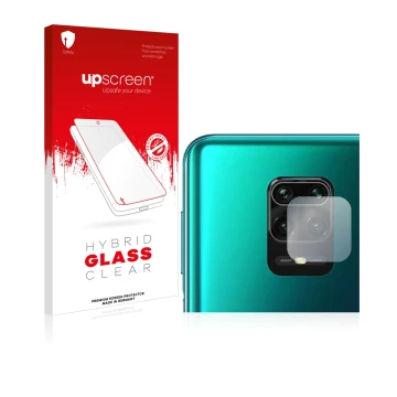 Vorderseite einer Produktverpackung mit dem Markenlogo upscreen. Daneben ist das Gerät Xiaomi Redmi Note 10 Lite (NUR Kamerasc