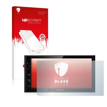 Vorderseite einer Produktverpackung mit dem Markenlogo upscreen. Daneben ist das Gerät Kenwood DMX5020DABS mit dem zugehörigen