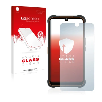 Vorderseite einer Produktverpackung mit dem Markenlogo upscreen. Daneben ist das Gerät AGM Glory Pro mit dem zugehörigen Displ