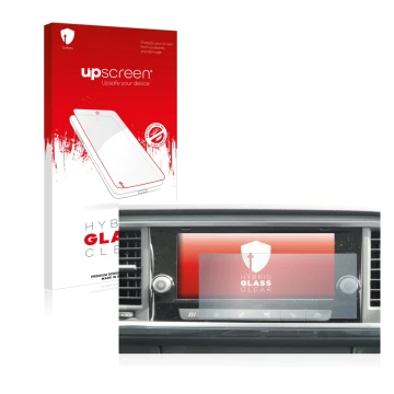 Vorderseite einer Produktverpackung mit dem Markenlogo upscreen. Daneben ist das Gerät Seat Ateca 2021 Media System 8.25