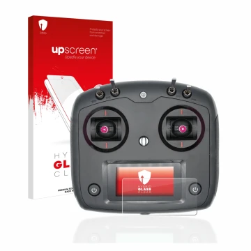 Vorderseite einer Produktverpackung mit dem Markenlogo upscreen. Daneben ist das Gerät FlySky FS-i6S mit dem zugehörigen Displ