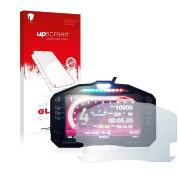 Vorderseite einer Produktverpackung mit dem Markenlogo upscreen. Daneben ist das Gerät Starlane DaVinci-II S mit dem zugehörig