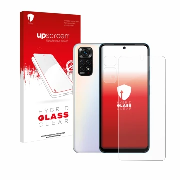 Vorderseite einer Produktverpackung mit dem Markenlogo upscreen. Daneben ist das Gerät Xiaomi Redmi Note 11S (Display+Kamera) 