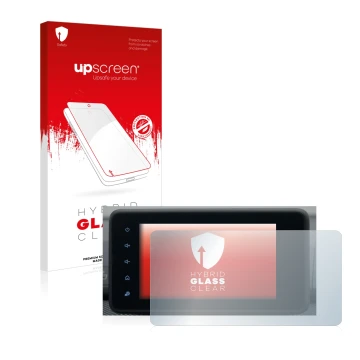 Vorderseite einer Produktverpackung mit dem Markenlogo upscreen. Daneben ist das Gerät Dacia Sandero 2021-2025 Media Display 8