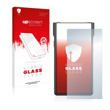 Vorderseite einer Produktverpackung mit dem Markenlogo upscreen. Daneben ist das Gerät Sony Walkman NW-WM1AM2 mit dem zugehöri