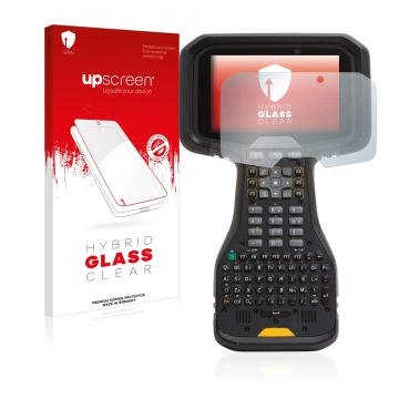 Vorderseite einer Produktverpackung mit dem Markenlogo upscreen. Daneben ist das Gerät Trimble TSC5 mit dem zugehörigen Displa