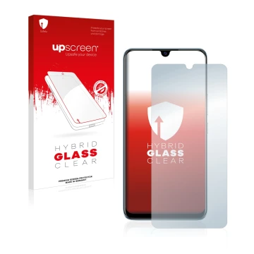 Vorderseite einer Produktverpackung mit dem Markenlogo upscreen. Daneben ist das Gerät Vivo V20 SE mit dem zugehörigen Display