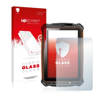 Vorderseite einer Produktverpackung mit dem Markenlogo upscreen. Daneben ist das Gerät i.safe MOBILE IS930.1 mit dem zugehörig