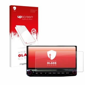 Vorderseite einer Produktverpackung mit dem Markenlogo upscreen. Daneben ist das Gerät Kia Ceed 2022 Infotainment System 10.25