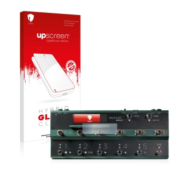 Vorderseite einer Produktverpackung mit dem Markenlogo upscreen. Daneben ist das Gerät Kemper Profiler Remote mit dem zugehöri