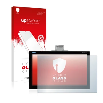 Vorderseite einer Produktverpackung mit dem Markenlogo upscreen. Daneben ist das Gerät Siemens Simatic HMI TP1200 Comfort Pro 