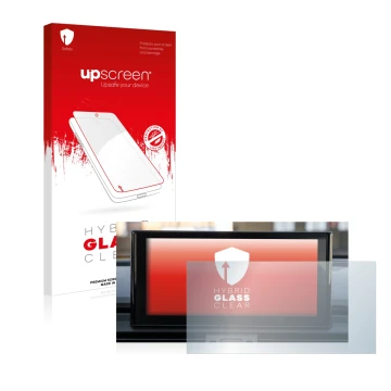 Vorderseite einer Produktverpackung mit dem Markenlogo upscreen. Daneben ist das Gerät Audi Q5 2021 MMI Navigation Plus 10.1