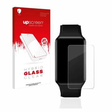 Vorderseite einer Produktverpackung mit dem Markenlogo upscreen. Daneben ist das Gerät Oppo Watch Free mit dem zugehörigen Dis