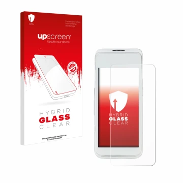 Vorderseite einer Produktverpackung mit dem Markenlogo upscreen. Daneben ist das Gerät Pax A920 Pro mit dem zugehörigen Displa